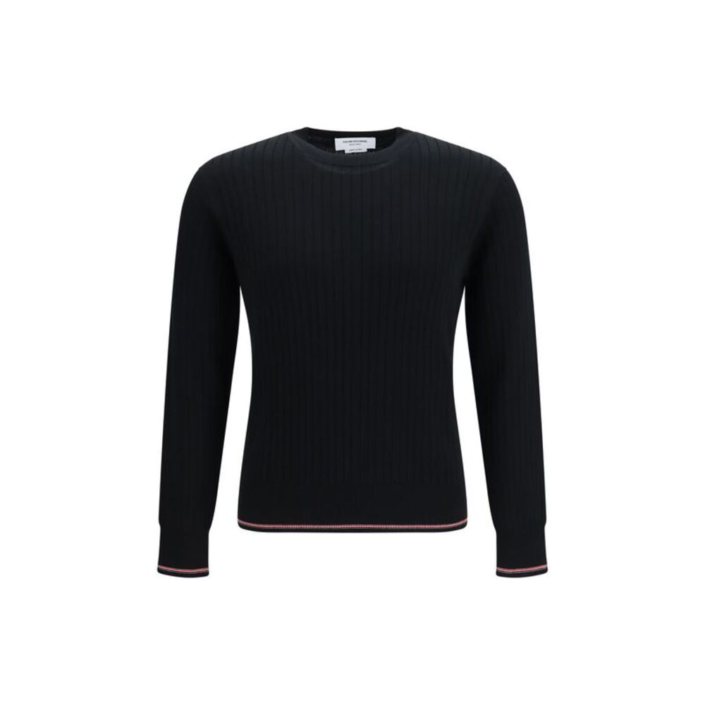 Thom Browne Men Crewneck Cotton Knit Sweater With 4-Bar Detail
